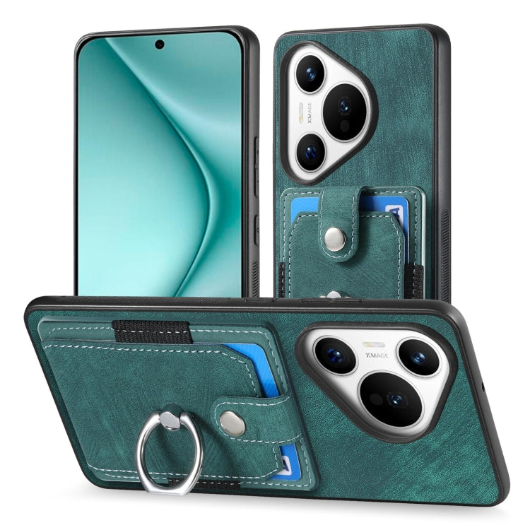 For Huawei Pura 70 Pro+ Retro Skin-feel Ring Card Wallet Phone Case(Green) - Huawei Cases by PMC Jewellery | Online Shopping South Africa | PMC Jewellery | Buy Now Pay Later Mobicred