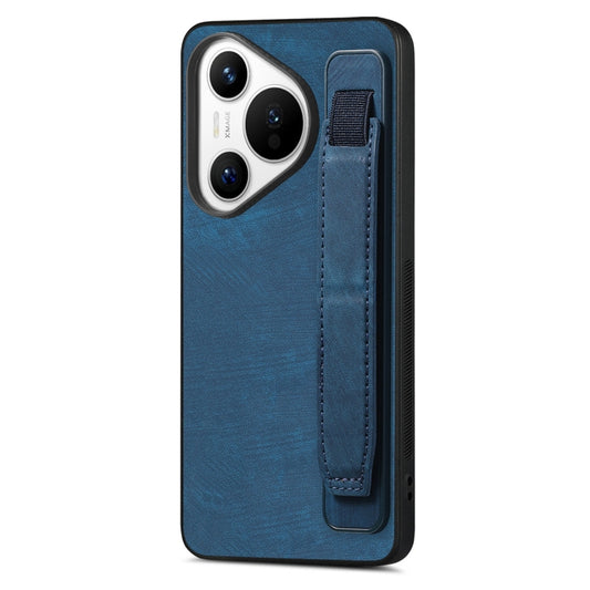 For Huawei Pura 70 Pro Retro Wristband Holder Leather Back Phone Case(Blue) - Huawei Cases by PMC Jewellery | Online Shopping South Africa | PMC Jewellery | Buy Now Pay Later Mobicred