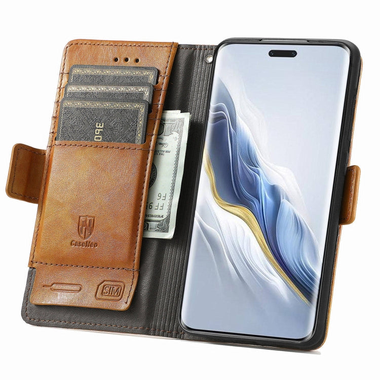 For Honor Magic6 Pro CaseNeo Splicing Dual Magnetic Buckle Leather Phone Case(Khaki) - Honor Cases by PMC Jewellery | Online Shopping South Africa | PMC Jewellery | Buy Now Pay Later Mobicred