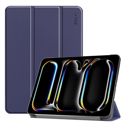 For iPad Pro 13 2024 ENKAY Tri-fold Custer Texture Platic Leather Smart Tablet Case(Dark Blue) - iPad Pro 13 2024 Cases by ENKAY | Online Shopping South Africa | PMC Jewellery | Buy Now Pay Later Mobicred