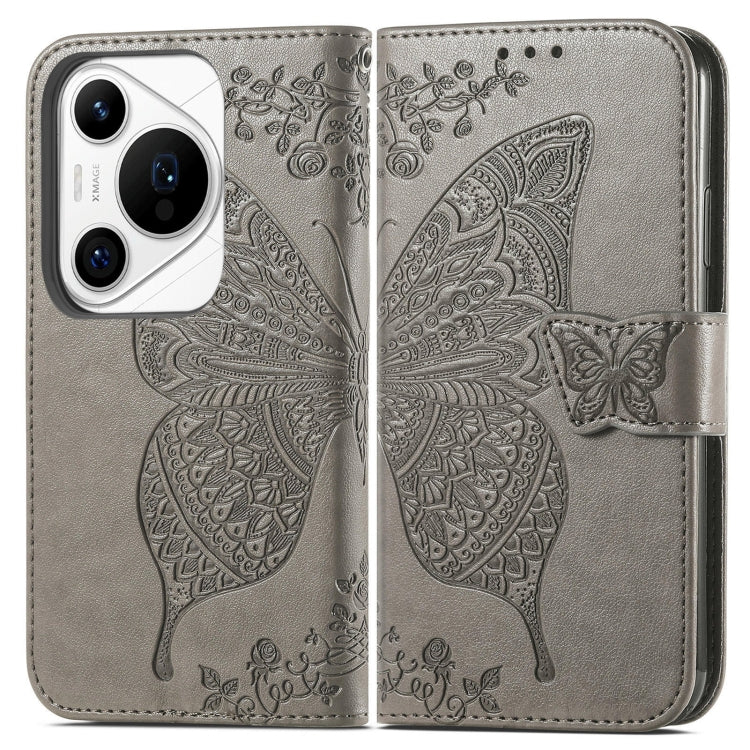 For Huawei Pura 70 Pro Butterfly Love Flower Embossed Leather Phone Case(Gray) - Huawei Cases by PMC Jewellery | Online Shopping South Africa | PMC Jewellery | Buy Now Pay Later Mobicred