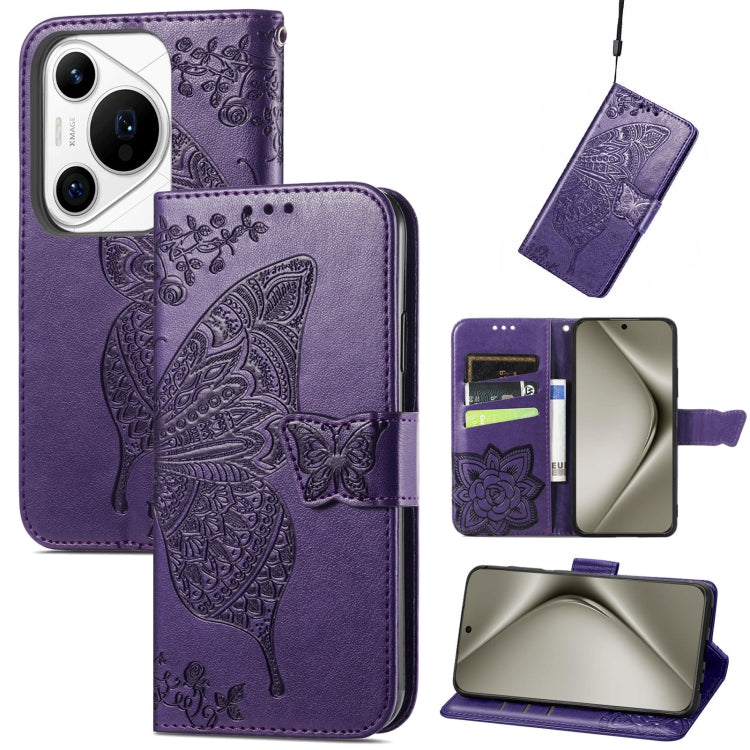 For Huawei Pura 70 Pro Butterfly Love Flower Embossed Leather Phone Case(Purple) - Huawei Cases by PMC Jewellery | Online Shopping South Africa | PMC Jewellery | Buy Now Pay Later Mobicred