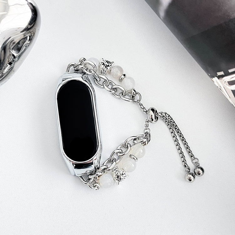 For Xiaomi Mi Band 8 Crystal Beaded Onyx Watch Band(Silver+Leopard Head) - free shipping - PMC TechLife - Order now!