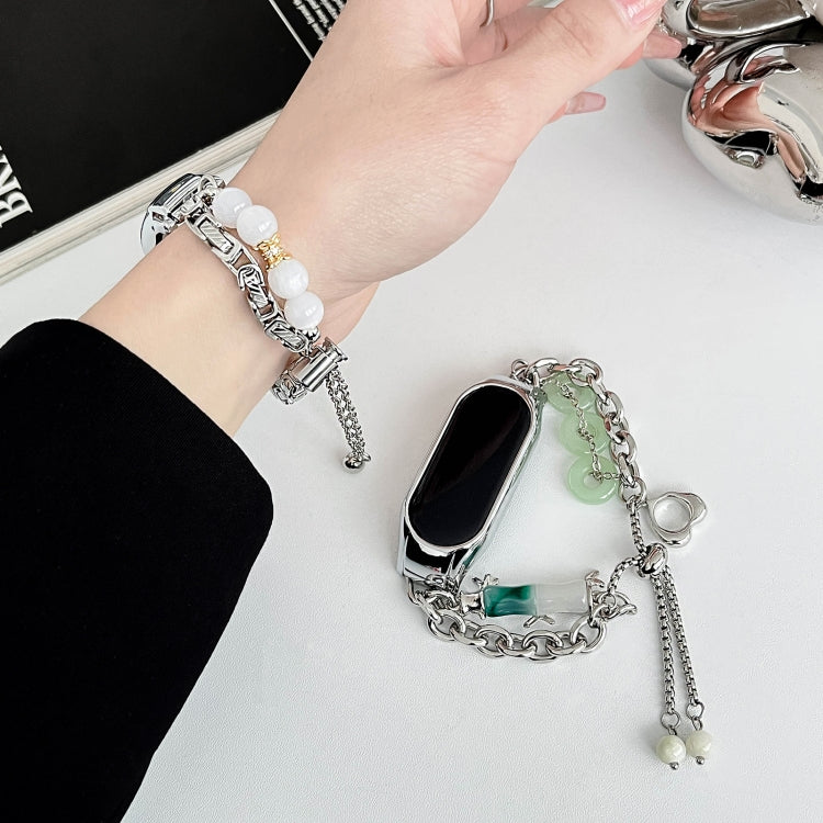 For Xiaomi Mi Band 7 Crystal Beaded Onyx Watch Band(Silver+Jade Donut) - free shipping - PMC TechLife - Order now!