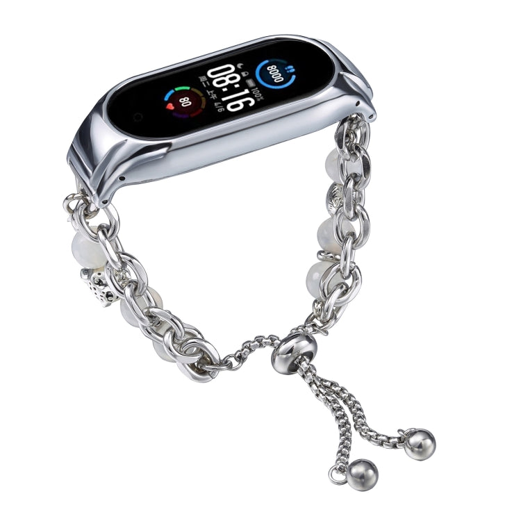 For Xiaomi Mi Band 5 / 6 Crystal Beaded Onyx Watch Band(Silver+Leopard Head) - free shipping - PMC TechLife - Order now!