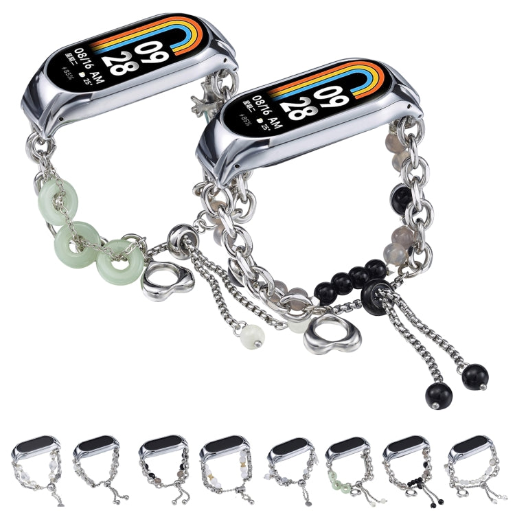 For Xiaomi Mi Band 8 Crystal Beaded Onyx Watch Band(Silver+White Pearl) - free shipping - PMC TechLife - Order now!