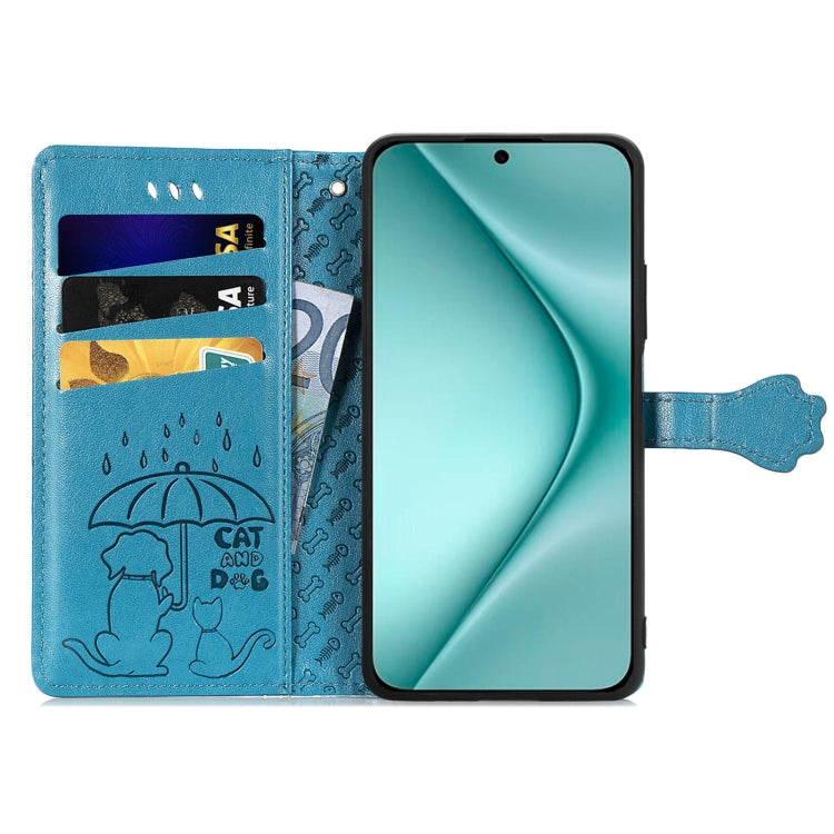 For Huawei Pura 70 Cat and Dog Embossed Leather Phone Case(Blue) - Huawei Cases by PMC Jewellery | Online Shopping South Africa | PMC Jewellery | Buy Now Pay Later Mobicred