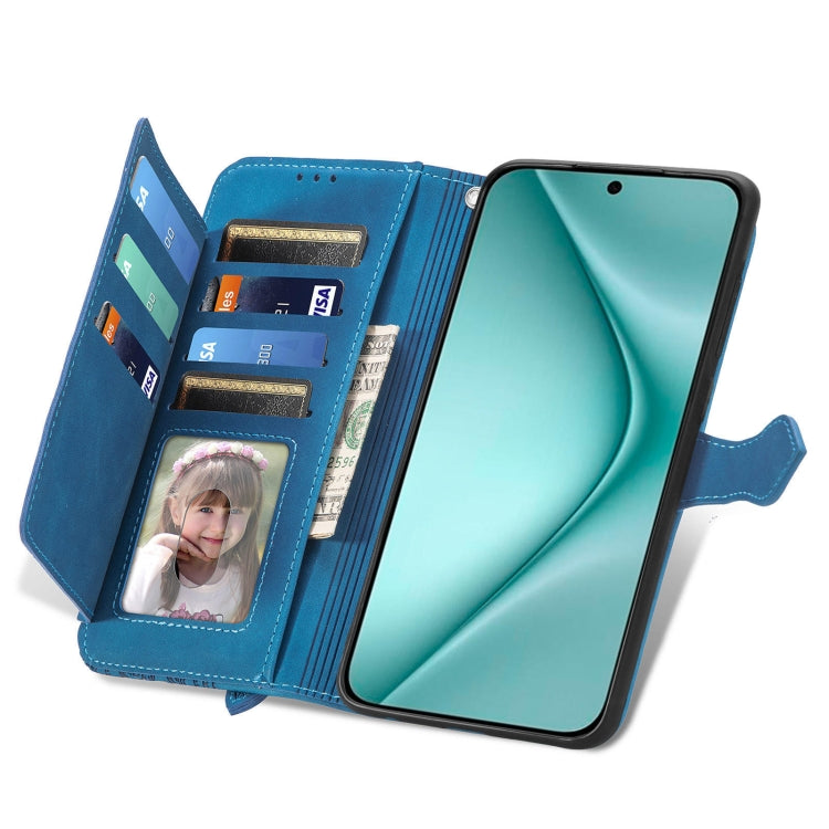 For Huawei Pura 70 Embossed Flower Zipper Leather Phone Case(Blue) - Huawei Cases by PMC Jewellery | Online Shopping South Africa | PMC Jewellery | Buy Now Pay Later Mobicred