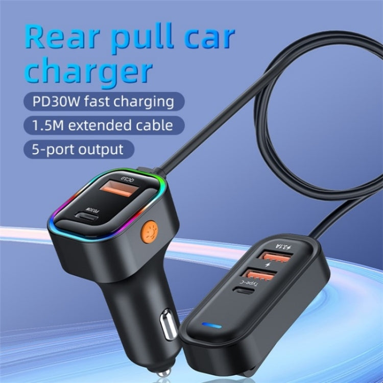 K5 3 USB Fast Charging Car Charger 66W Extension Cord Design 5 Ports Charging Adapter - Car Charger by PMC Jewellery | Online Shopping South Africa | PMC Jewellery | Buy Now Pay Later Mobicred