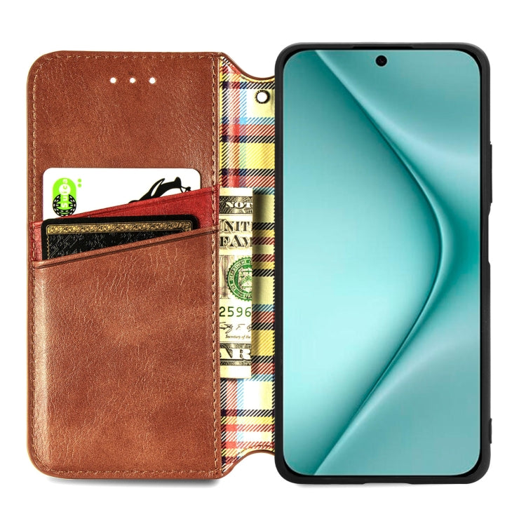 For Huawei Pura 70 Pro Cubic Grid Pressed Magnetic Leather Phone Case(Brown) - Huawei Cases by PMC Jewellery | Online Shopping South Africa | PMC Jewellery | Buy Now Pay Later Mobicred