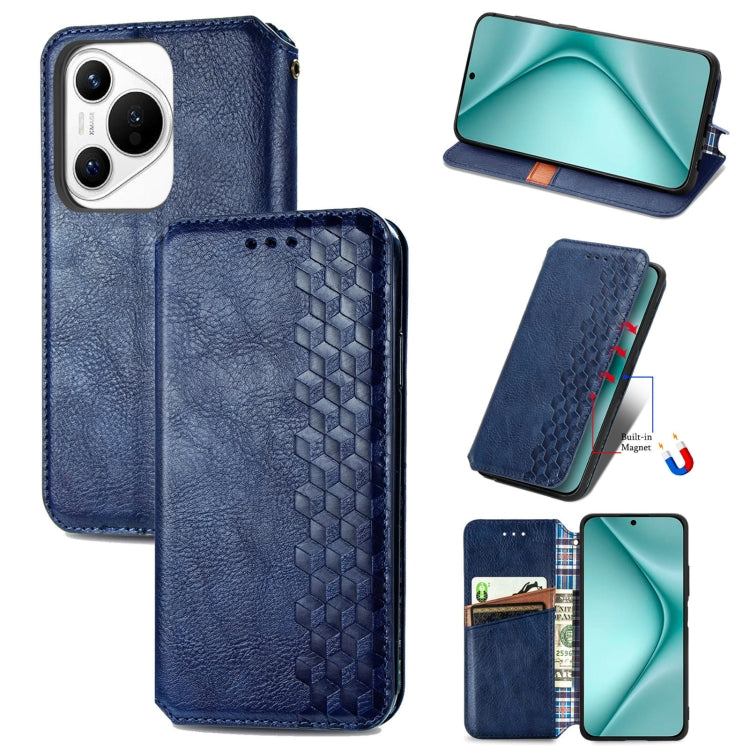 For Huawei Pura 70 Pro+ Cubic Grid Pressed Magnetic Leather Phone Case(Blue) - Huawei Cases by PMC Jewellery | Online Shopping South Africa | PMC Jewellery | Buy Now Pay Later Mobicred