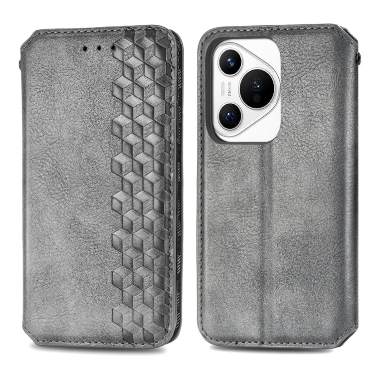 For Huawei Pura 70 Pro+ Cubic Grid Pressed Magnetic Leather Phone Case(Gray) - Huawei Cases by PMC Jewellery | Online Shopping South Africa | PMC Jewellery | Buy Now Pay Later Mobicred