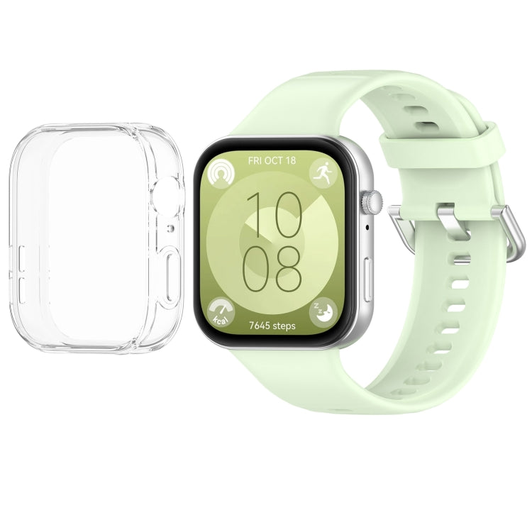 For Huawei Watch Fit3 Silicone Soft Watch Band + Clear Watch Protective Case Set(Green) - free shipping - PMc TechLife - Order now!