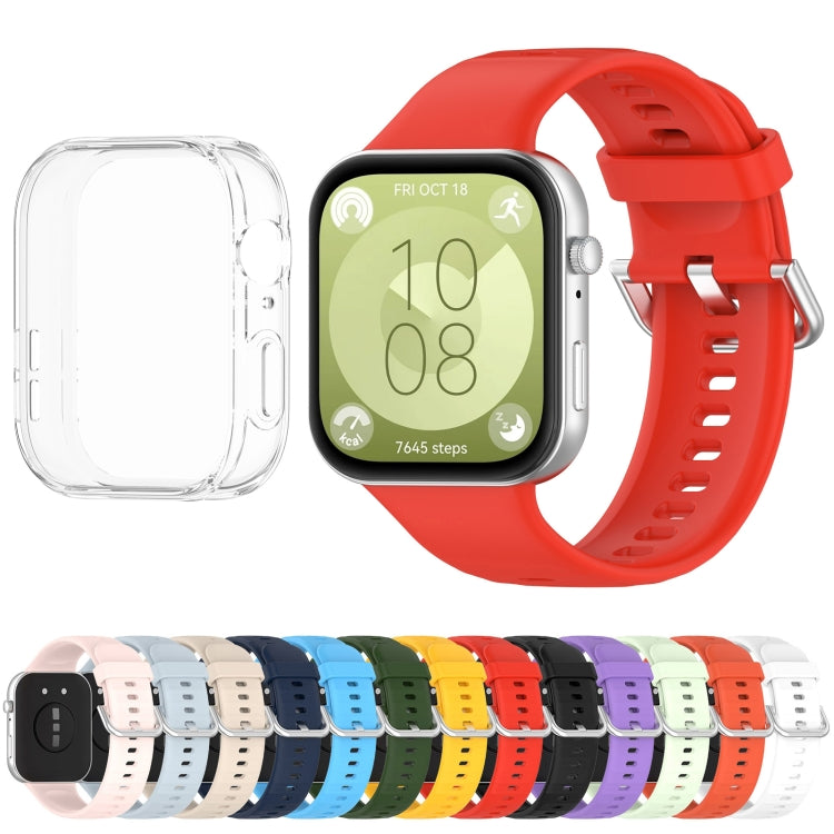 For Huawei Watch Fit3 Silicone Soft Watch Band + Clear Watch Protective Case Set(White) - Watch Bands by PMC TechLife | Online Shopping South Africa | PMC TechLife | Buy Now Pay Later Mobicred