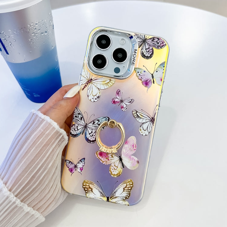For iPhone 16 Pro Electroplating Laser Butterfly Ring Holder Phone Case(Pink Butterflies AB2) - iPhone 16 Pro Cases by PMC TechLife | Online Shopping South Africa | PMC TechLife | Buy Now Pay Later Mobicred