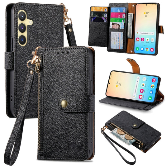 For Samsung Galaxy S25 5G Love Zipper Lanyard Leather Phone Case(Black) - Galaxy S25 5G Cases by PMC Jewellery | Online Shopping South Africa | PMC Jewellery | Buy Now Pay Later Mobicred