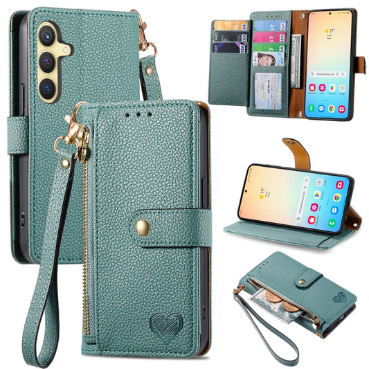 For Samsung Galaxy S25 5G Love Zipper Lanyard Leather Phone Case(Green) - Galaxy S25 5G Cases by PMC Jewellery | Online Shopping South Africa | PMC Jewellery | Buy Now Pay Later Mobicred