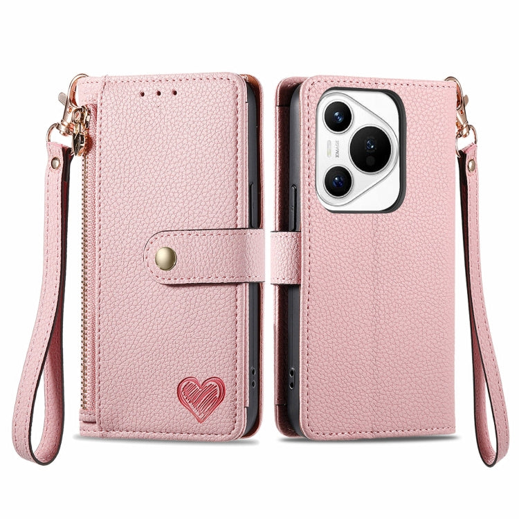 For Huawei Pura 70 Love Zipper Lanyard Leather Phone Case(Pink) - Huawei Cases by PMC Jewellery | Online Shopping South Africa | PMC Jewellery | Buy Now Pay Later Mobicred