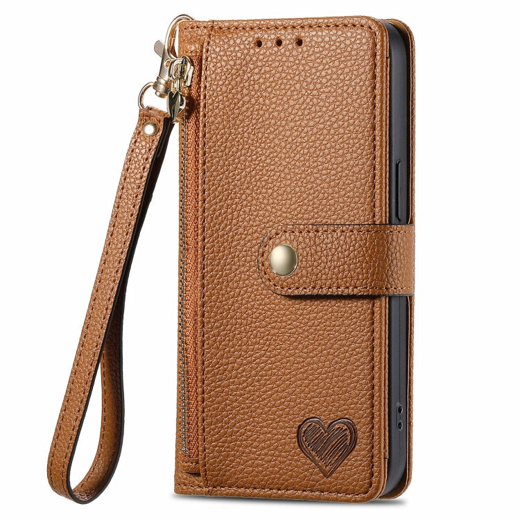 For Huawei Pura 70 Pro Love Zipper Lanyard Leather Phone Case(Brown) - Huawei Cases by PMC Jewellery | Online Shopping South Africa | PMC Jewellery | Buy Now Pay Later Mobicred