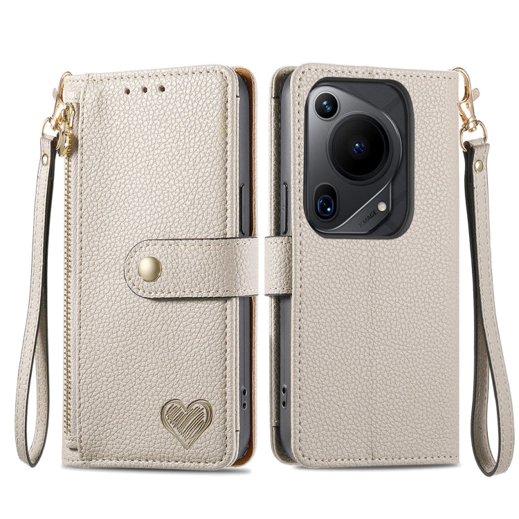 For Huawei Pura 70 Ultra Love Zipper Lanyard Leather Phone Case(Gray) - Huawei Cases by PMC Jewellery | Online Shopping South Africa | PMC Jewellery | Buy Now Pay Later Mobicred