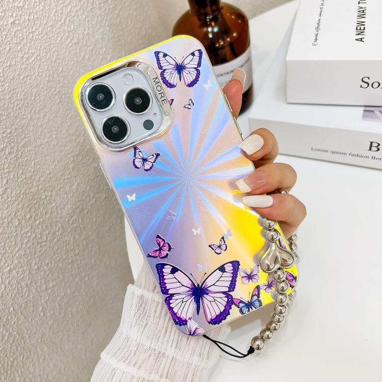 For iPhone 16 Plus Electroplating Laser Butterfly Phone Case with Wrist Strap(Color Butterflies AB1) - iPhone 16 Plus Cases by PMC TechLife | Online Shopping South Africa | PMC TechLife | Buy Now Pay Later Mobicred