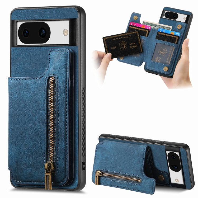 For Google Pixel 9 / 9 Pro Retro Leather Zipper Wallet Back Phone Case(Blue) - Google Cases by PMC Jewellery | Online Shopping South Africa | PMC Jewellery | Buy Now Pay Later Mobicred