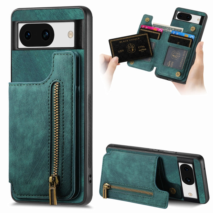 For Google Pixel 9 Pro XL Retro Leather Zipper Wallet Back Phone Case(Green) - Google Cases by PMC Jewellery | Online Shopping South Africa | PMC Jewellery | Buy Now Pay Later Mobicred