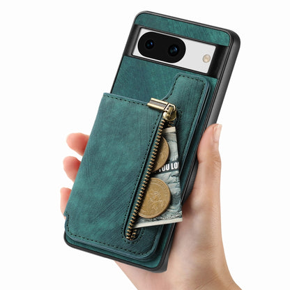 For Google Pixel 9 Pro XL Retro Leather Zipper Wallet Back Phone Case(Green) - Google Cases by PMC Jewellery | Online Shopping South Africa | PMC Jewellery | Buy Now Pay Later Mobicred