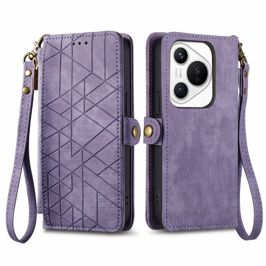 For Huawei Pura 70 Geometric Zipper Wallet Side Buckle Leather Phone Case(Purple) - Huawei Cases by PMC Jewellery | Online Shopping South Africa | PMC Jewellery | Buy Now Pay Later Mobicred