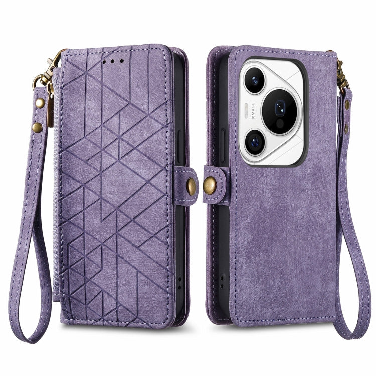 For Huawei Pura 70 Pro Geometric Zipper Wallet Side Buckle Leather Phone Case(Purple) - Huawei Cases by PMC Jewellery | Online Shopping South Africa | PMC Jewellery | Buy Now Pay Later Mobicred