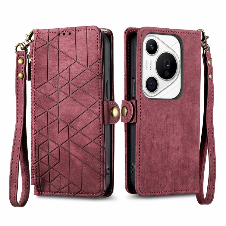 For Huawei Pura 70 Pro Geometric Zipper Wallet Side Buckle Leather Phone Case(Red) - Huawei Cases by PMC Jewellery | Online Shopping South Africa | PMC Jewellery | Buy Now Pay Later Mobicred