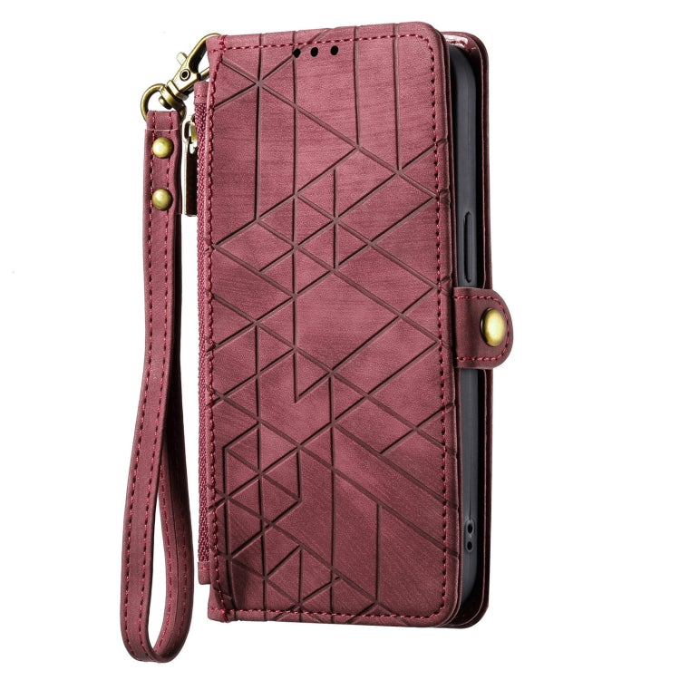 For Huawei Pura 70 Ultra Geometric Zipper Wallet Side Buckle Leather Phone Case(Red) - Huawei Cases by PMC Jewellery | Online Shopping South Africa | PMC Jewellery | Buy Now Pay Later Mobicred