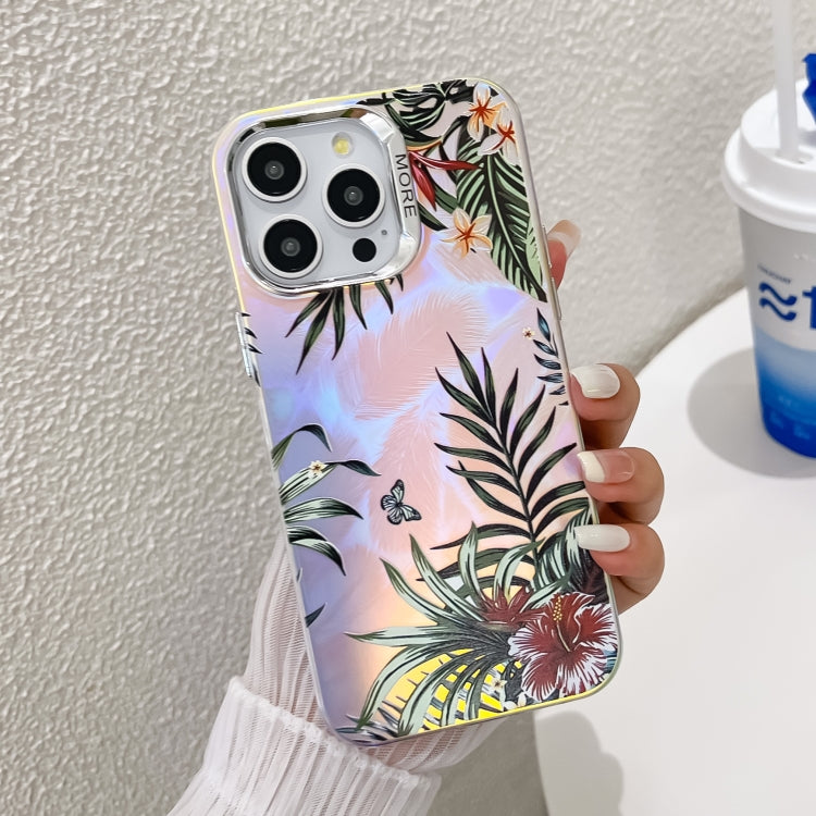 For iPhone 16 Pro Electroplating Laser Flower Texture TPU Phone Case(Leaves AH12) - iPhone 16 Pro Cases by PMC TechLife | Online Shopping South Africa | PMC TechLife | Buy Now Pay Later Mobicred