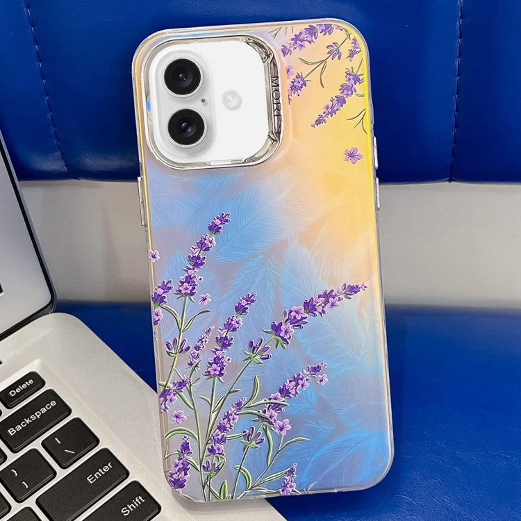 For iPhone 16 Electroplating Laser Flower Texture TPU Phone Case(Lavender AH14) - iPhone 16 Cases by PMC Jewellery | Online Shopping South Africa | PMC Jewellery | Buy Now Pay Later Mobicred