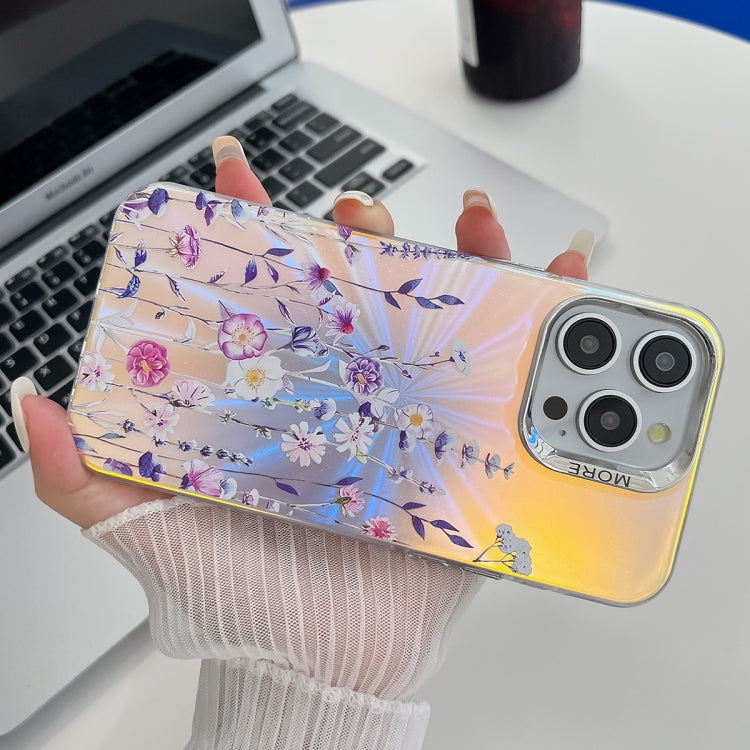 For iPhone 16 Electroplating Laser Flower Texture TPU Phone Case(Flower AH1) - iPhone 16 Cases by PMC Jewellery | Online Shopping South Africa | PMC Jewellery | Buy Now Pay Later Mobicred