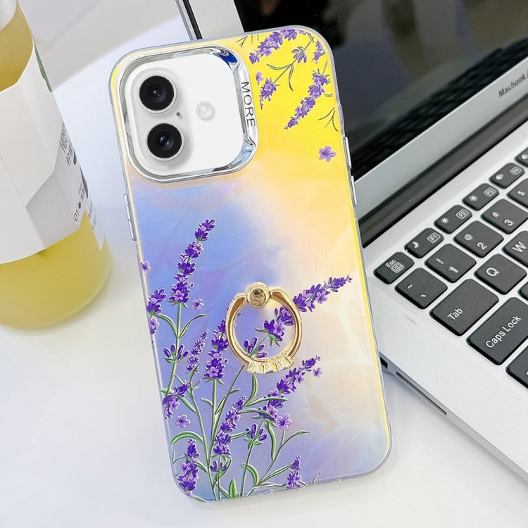 For iPhone 16 Plus Electroplating Laser Flower Ring Holder TPU Phone Case(Lavender AH14) - iPhone 16 Plus Cases by PMC Jewellery | Online Shopping South Africa | PMC Jewellery | Buy Now Pay Later Mobicred