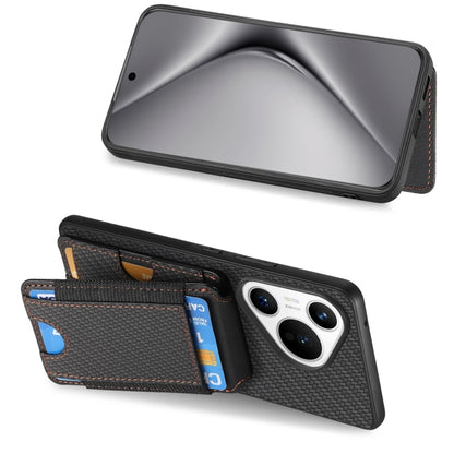 For Huawei Pura 70 Pro+ Carbon Fiber Vertical Flip Wallet Stand Phone Case(Black) - Huawei Cases by PMC Jewellery | Online Shopping South Africa | PMC Jewellery | Buy Now Pay Later Mobicred