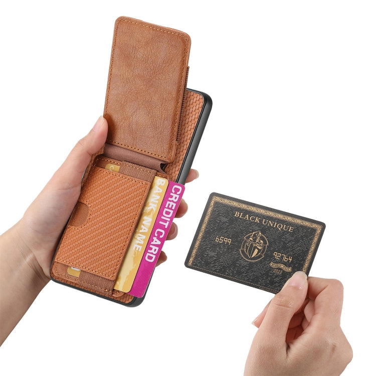 For Huawei Pura 70 Ultra Carbon Fiber Vertical Flip Wallet Stand Phone Case(Brown) - Huawei Cases by PMC Jewellery | Online Shopping South Africa | PMC Jewellery | Buy Now Pay Later Mobicred