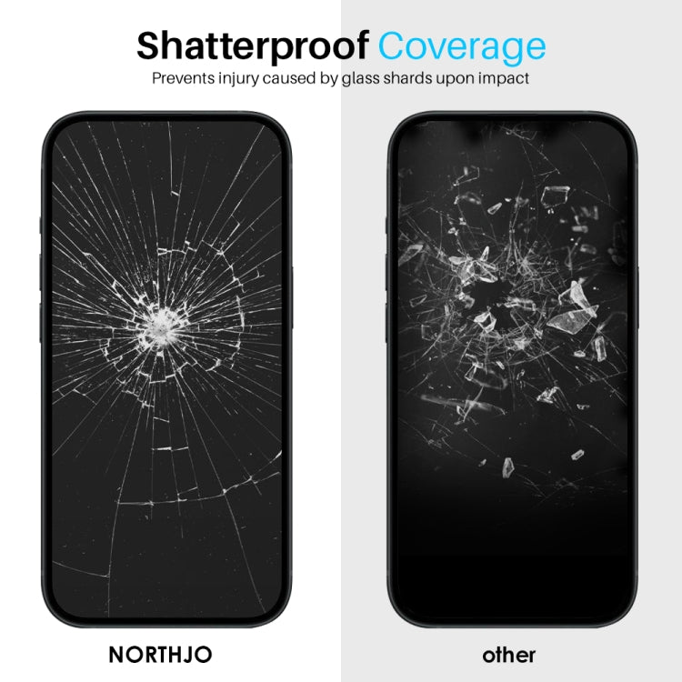 For iPhone 15 NORTHJO 2pcs A++ Tempered Glass Film with Installation Frame - iPhone 15 Tempered Glass by NORTHJO | Online Shopping South Africa | PMC Jewellery | Buy Now Pay Later Mobicred