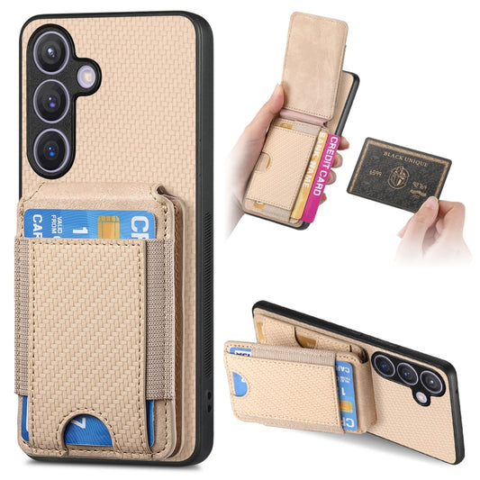 For Samsung Galaxy S24+ 5G Carbon Fiber Vertical Flip Wallet Stand Phone Case(Khaki) - Galaxy S24+ 5G Cases by PMC Jewellery | Online Shopping South Africa | PMC Jewellery | Buy Now Pay Later Mobicred