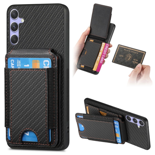 For Samsung Galaxy S25 5G Carbon Fiber Vertical Flip Wallet Stand Phone Case(Black) - Galaxy S25 5G Cases by PMC Jewellery | Online Shopping South Africa | PMC Jewellery | Buy Now Pay Later Mobicred