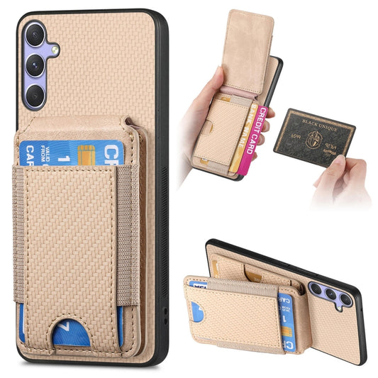 For Samsung Galaxy S25 Ultra 5G Carbon Fiber Vertical Flip Wallet Stand Phone Case(Khaki) - Galaxy S25 Ultra 5G Cases by PMC Jewellery | Online Shopping South Africa | PMC Jewellery | Buy Now Pay Later Mobicred