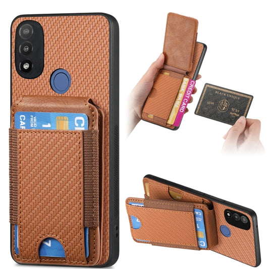 For Motorola Moto E20 / E30 Carbon Fiber Vertical Flip Wallet Stand Phone Case(Brown) - Motorola Cases by PMC Jewellery | Online Shopping South Africa | PMC Jewellery | Buy Now Pay Later Mobicred