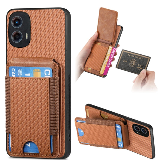 For Motorola Moto G 5G 2024 4G Carbon Fiber Vertical Flip Wallet Stand Phone Case(Brown) - Motorola Cases by PMC Jewellery | Online Shopping South Africa | PMC Jewellery | Buy Now Pay Later Mobicred