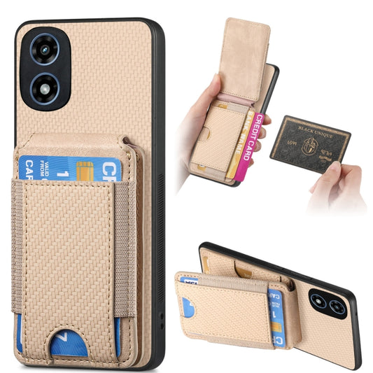 For Motorola Moto G Play 2024  5G Carbon Fiber Vertical Flip Wallet Stand Phone Case(Khaki) - Motorola Cases by PMC Jewellery | Online Shopping South Africa | PMC Jewellery | Buy Now Pay Later Mobicred