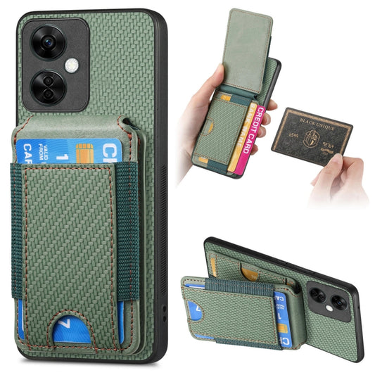 For OnePlus Nord CE3 Lite Carbon Fiber Vertical Flip Wallet Stand Phone Case(Green) - OnePlus Cases by PMC Jewellery | Online Shopping South Africa | PMC Jewellery | Buy Now Pay Later Mobicred