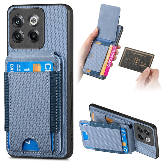 For OnePlus 10T Carbon Fiber Vertical Flip Wallet Stand Phone Case(Blue) - OnePlus Cases by PMC Jewellery | Online Shopping South Africa | PMC Jewellery | Buy Now Pay Later Mobicred