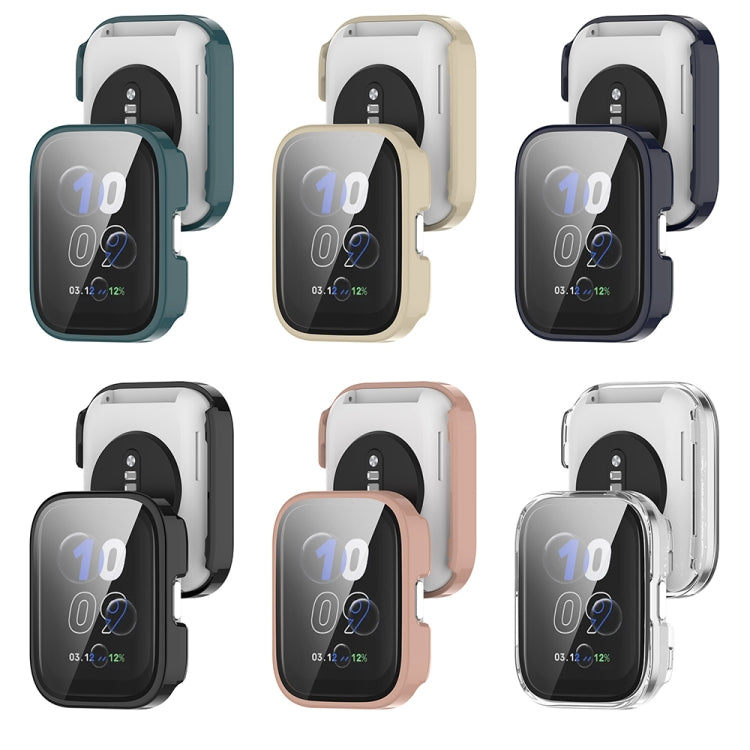 For Amazfit bip5 Unity PC + Tempered Glass Film Integrated Watch Protective Case(Sakura Pink) - Watch Cases by PMC TechLife | Online Shopping South Africa | PMC TechLife | Buy Now Pay Later Mobicred