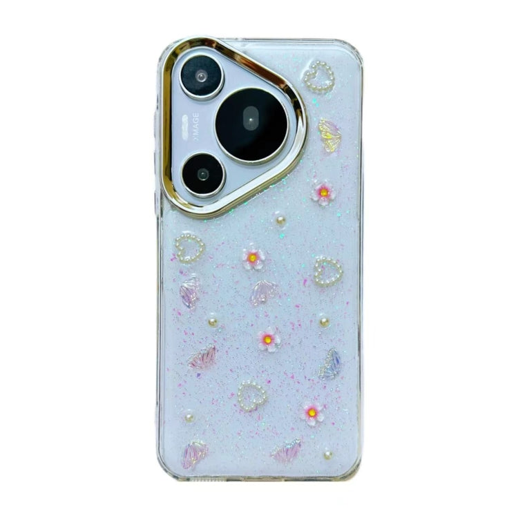 For Huawei Pura 70 3D Bow Pearl Love Flower TPU Phone Case(Butterfly Love Flower) - Huawei Cases by PMC Jewellery | Online Shopping South Africa | PMC Jewellery | Buy Now Pay Later Mobicred