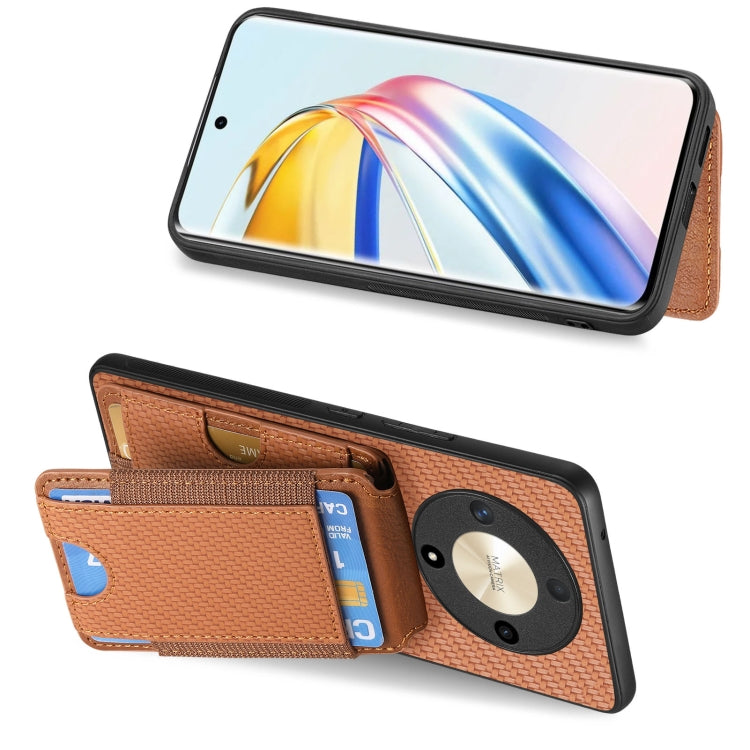 For Honor Magic6 Pro Carbon Fiber Vertical Flip Wallet Stand Phone Case(Brown) - Honor Cases by PMC Jewellery | Online Shopping South Africa | PMC Jewellery | Buy Now Pay Later Mobicred